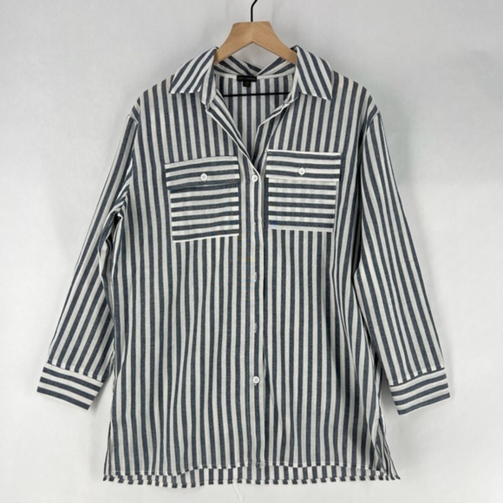 Coco + Carmen Navy and White Striped Button-Down Shirt